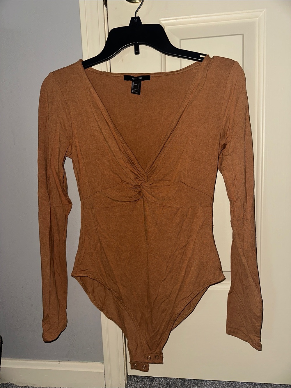 Forever 21 Twist-Front Long Sleeve Bodysuit - Tan